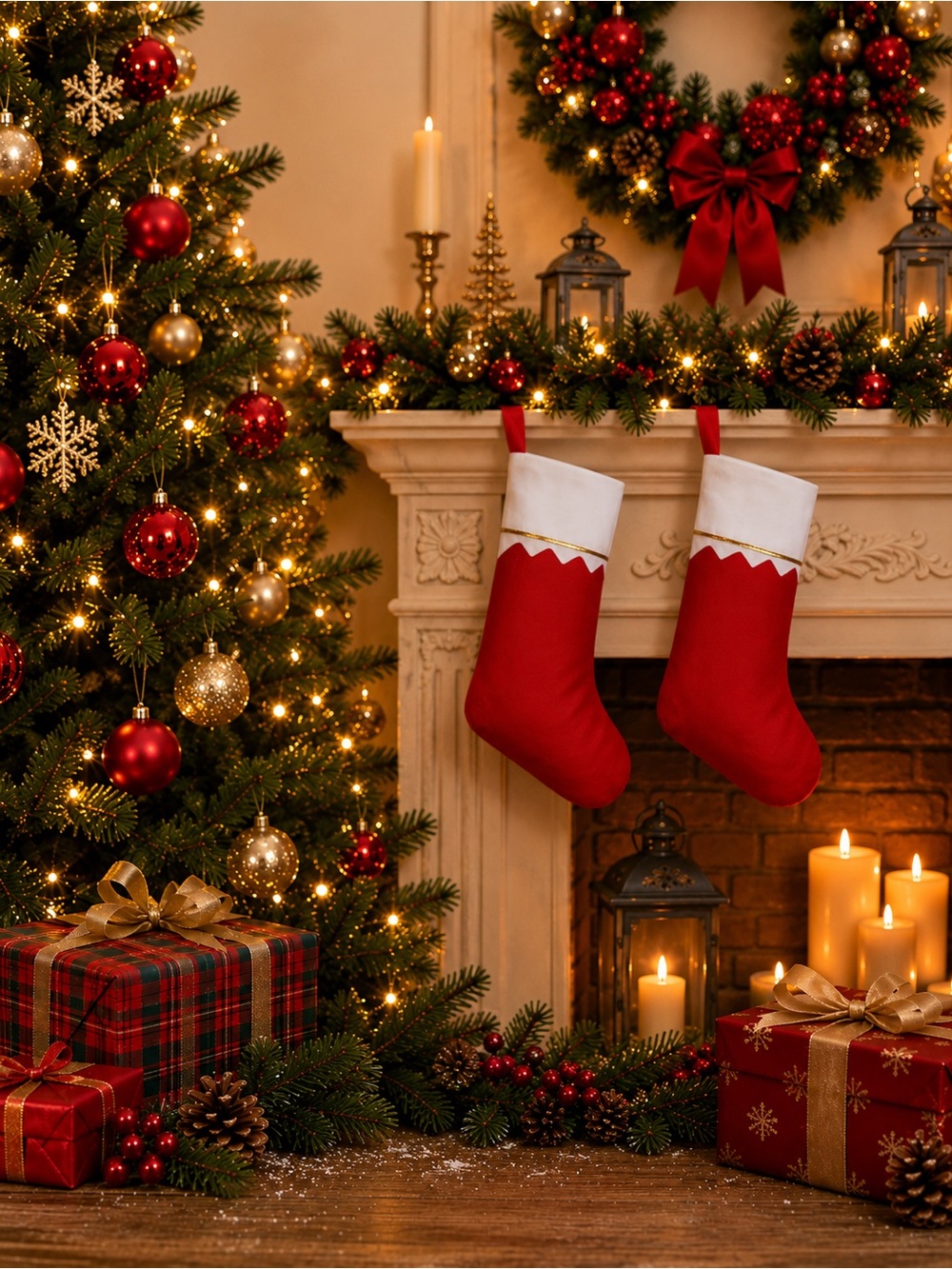 Classic Red Christmas Stockings with White Cuff - Holiday Home Decor